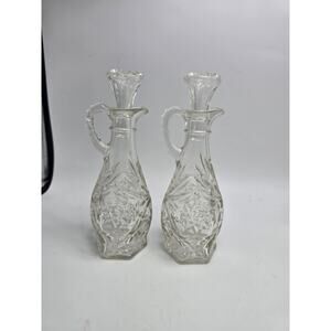 Vintage Anchor Hocking Star of David Clear Glass Oil & Vinegar Cruets